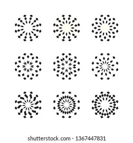 Sacred geometry mandalas. Set of round vintage floral elements. Black minimal geometric shapes. Business signs, labels, trendy hipster icons, logotypes, tattoos. Print for poster, background, symbols.