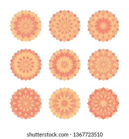 Sacred geometry mandalas. Set of round vintage floral elements. Brown geometric shapes arabesques. Business signs, labels, trendy hipster icons. Print for poster, background, wallpaper. 