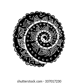 Sacred geometry, Maori tattoo, sun, shell, black and white, white background.