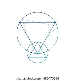 Sacred geometry minimal tattoo sketch with interlocking circles and triangles on white background.