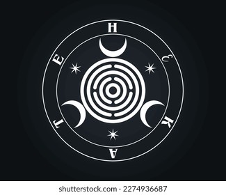 Sacred Geometry, the Mother Seal of Hekate alias Hecate Griechische Göttin von Witchcraft Underworld Necromancy Crossroads Spiritual Greco Roman Hexe Wicca Sigil, Vektorgrafik einzeln auf schwarzem Hintergrund