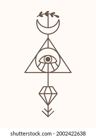 Sacred geometry Mystic Tattoo Vector Art. Alchemy esoteric sign, magic celestial clipart, isolated illustration. occult third eye t shirt print, poster, greeting card.