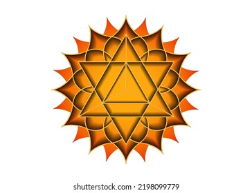 Sacred geometry, mystical symbol of the Merkabah, Second chakra chakra, sacral lotus flower in orange color, magic logo geometric mandala design, vector isolated on white background 