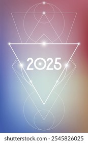 Sacred geometry New Year 2025 festive greeting card. Esoteric Holiday design on cosmic background for spirituality related event or calendar