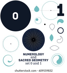 Sacred Geometry And Numerology Symbols Vector Illustration. Number One And Zero Set.