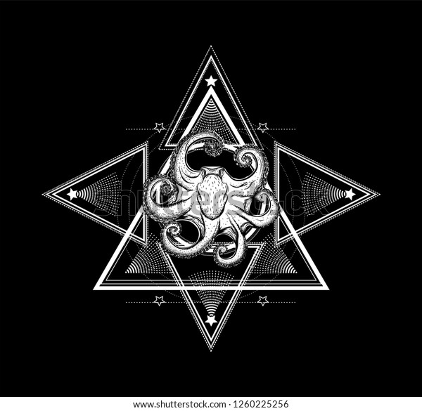 Sacred Geometry Octopus Sketch Print T Stock Vector (Royalty Free ...