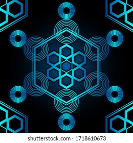 Sacred geometry on a dark blue background. Creative design with vibrant gradients. Simple design. Can be used for social media, posters, email, print, ads designs.
