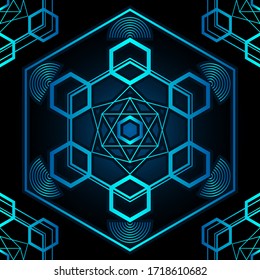 Sacred geometry on a dark blue background. Creative design with vibrant gradients. Simple design. Can be used for social media, posters, email, print, ads designs.