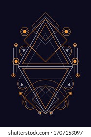 Designelemente für die Vektorillustration von geometrischen Ornamenten heilig. Alchemie, Religion, Philosophie, Spiritualität, Hipster-Symbole und -Elemente. für Hintergrund, Poster, T-Shirt. EPS10-Vektorillustration