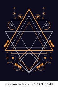 Designelemente für die Vektorillustration von geometrischen Ornamenten heilig. Alchemie, Religion, Philosophie, Spiritualität, Hipster-Symbole und -Elemente. für Hintergrund, Poster, T-Shirt. EPS10-Vektorillustration