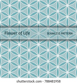 Sacred geometry, paper seamless pattern "Flower of life". 3d cutout petals on a light background