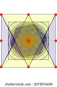 Sacred Geometry Pattern. The Flower inside the Triangles and Square. Geometric Patterns.