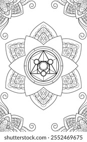 Sacred geometry philosopher stone zentangle style illustration. Ornamental line art tarot deck design. Romantic esoteric vector art.