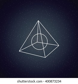 Sacred Geometry, pyramid design over blue color texture background