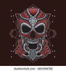Sacred Geometry Robot Skull Illustration