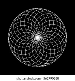 sacred geometry round illustration on black background. Stock vector