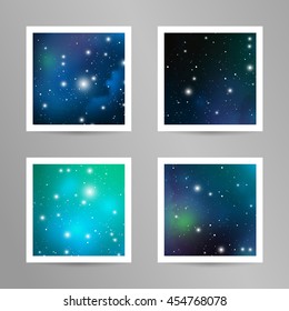 Sacred geometry scientific square postcards. Square templates with mystery space texture. Astrology vector design for music albums, posters, flyers, mobile applications or corporate identity.