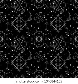 Sacred geometry seamless pattern. Astrology and astronomy vibes.
