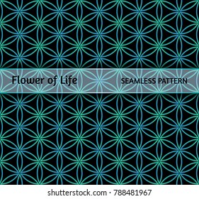 Sacred geometry, seamless pattern "Flower of life". Neon pattern on a dark background for your design