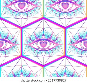 Sacred Geometry seamless pattern. Hindu symbols of wisdom and path to perfection. Tattoo, yoga background, Buddhism design, print, poster, t-shirt, textile. Repeating vector illustration.