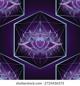 Geometría sagrada sin patrón. Símbolos hindúes de sabiduría y camino a la perfección. Fondo bonito de yoga, diseño budista, impresión, póster, camiseta, textil. Ilustración vectorial.