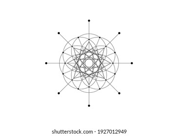 Sacred Geometry, Seed of life, star symbol. Logo icon Geometric mystic mandala of alchemy esoteric Flower of Life. Vector black line art tattoo divine meditative amulet isolated on white background