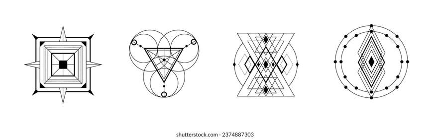 Sacred geometry set in black colour