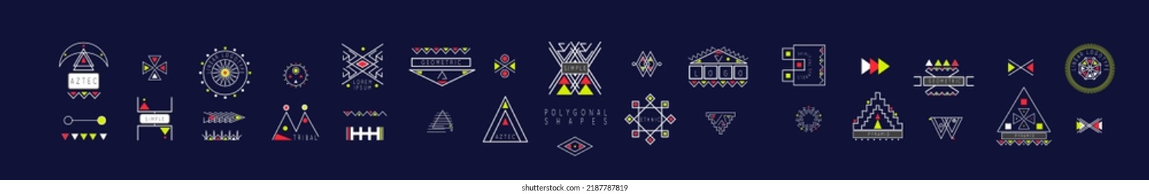 Sacred geometry. Set of minimal geometric shapes. Business signs, labels, trendy hipster linear icons and logotypes. Ethnic collection