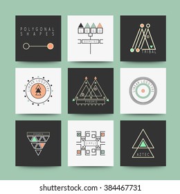 Sacred Geometry, Set of minimal geometric monochrome shapes. Business signs, labels, trendy hipster icons and logotypes. Religion, philosophy, spirituality, occultism symbols collection  