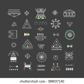 Sacred geometry. Set of minimal geometric shapes. Business signs, labels, trendy hipster linear icons and logotypes. Religion, philosophy, spirituality, occultism symbols collection