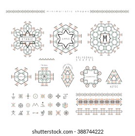 Sacred geometry. Set of minimal geometric shapes. Business signs, labels, trendy hipster linear icons and logotypes. Religion, philosophy, spirituality, occultism symbols collection