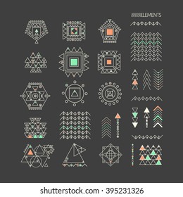 Sacred geometry. Set of minimal geometric shapes. Business signs, labels, trendy hipster linear icons and logotypes. Religion, philosophy, spirituality, occultism symbols collection