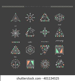 Sacred geometry. Set of minimal geometric shapes. Business signs, labels, trendy hipster linear icons and logotypes. Religion, philosophy, spirituality, occultism symbols collection