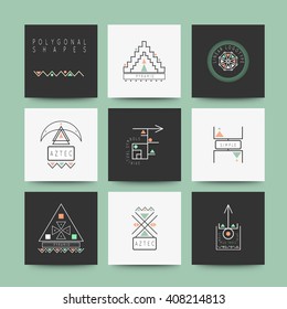 Sacred geometry. Set of minimal geometric shapes. Business signs, labels, trendy hipster linear icons and logotypes. Religion, philosophy, spirituality, occultism symbols collection