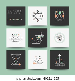 Sacred geometry. Set of minimal geometric shapes. Business signs, labels, trendy hipster linear icons and logotypes. Religion, philosophy, spirituality, occultism symbols collection