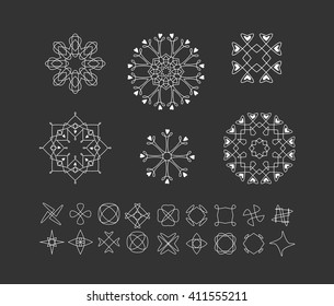 Sacred geometry. Set of minimal geometric shapes. Business signs, labels, trendy hipster linear icons and logotypes. Religion, philosophy, spirituality, occultism symbols collection