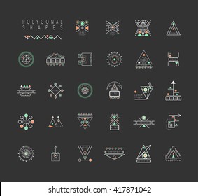 Sacred geometry. Set of minimal geometric shapes. Business signs, labels, trendy hipster linear icons and logotypes. Religion, philosophy, spirituality, occultism symbols collection