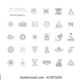 Sacred geometry. Set of minimal geometric shapes. Business signs, labels, trendy hipster linear icons and logotypes. Religion, philosophy, spirituality, occultism symbols collection