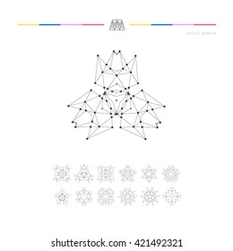 Sacred geometry. Set of minimal geometric shapes. Business signs, labels, trendy hipster linear icons and logotypes. Religion, philosophy, spirituality, occultism symbols collection