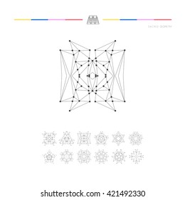 Sacred geometry. Set of minimal geometric shapes. Business signs, labels, trendy hipster linear icons and logotypes. Religion, philosophy, spirituality, occultism symbols collection