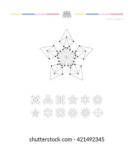 Sacred geometry. Set of minimal geometric shapes. Business signs, labels, trendy hipster linear icons and logotypes. Religion, philosophy, spirituality, occultism symbols collection