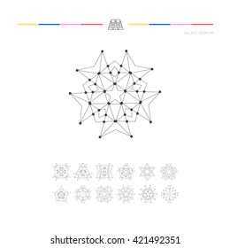 Sacred geometry. Set of minimal geometric shapes. Business signs, labels, trendy hipster linear icons and logotypes. Religion, philosophy, spirituality, occultism symbols collection