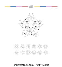 Sacred geometry. Set of minimal geometric shapes. Business signs, labels, trendy hipster linear icons and logotypes. Religion, philosophy, spirituality, occultism symbols collection
