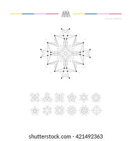 Sacred geometry. Set of minimal geometric shapes. Business signs, labels, trendy hipster linear icons and logotypes. Religion, philosophy, spirituality, occultism symbols collection