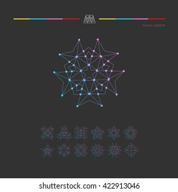 Sacred geometry. Set of minimal geometric shapes. Business signs, labels, trendy hipster linear icons and logotypes. Religion, philosophy, spirituality, occultism symbols collection