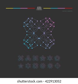 Sacred geometry. Set of minimal geometric shapes. Business signs, labels, trendy hipster linear icons and logotypes. Religion, philosophy, spirituality, occultism symbols collection