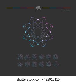 Sacred geometry. Set of minimal geometric shapes. Business signs, labels, trendy hipster linear icons and logotypes. Religion, philosophy, spirituality, occultism symbols collection