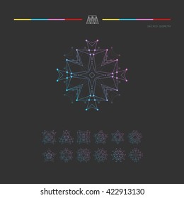 Sacred geometry. Set of minimal geometric shapes. Business signs, labels, trendy hipster linear icons and logotypes. Religion, philosophy, spirituality, occultism symbols collection