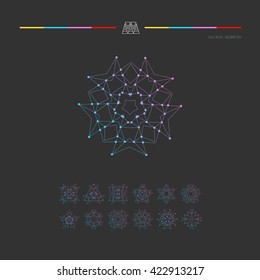 Sacred geometry. Set of minimal geometric shapes. Business signs, labels, trendy hipster linear icons and logotypes. Religion, philosophy, spirituality, occultism symbols collection