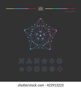 Sacred geometry. Set of minimal geometric shapes. Business signs, labels, trendy hipster linear icons and logotypes. Religion, philosophy, spirituality, occultism symbols collection
